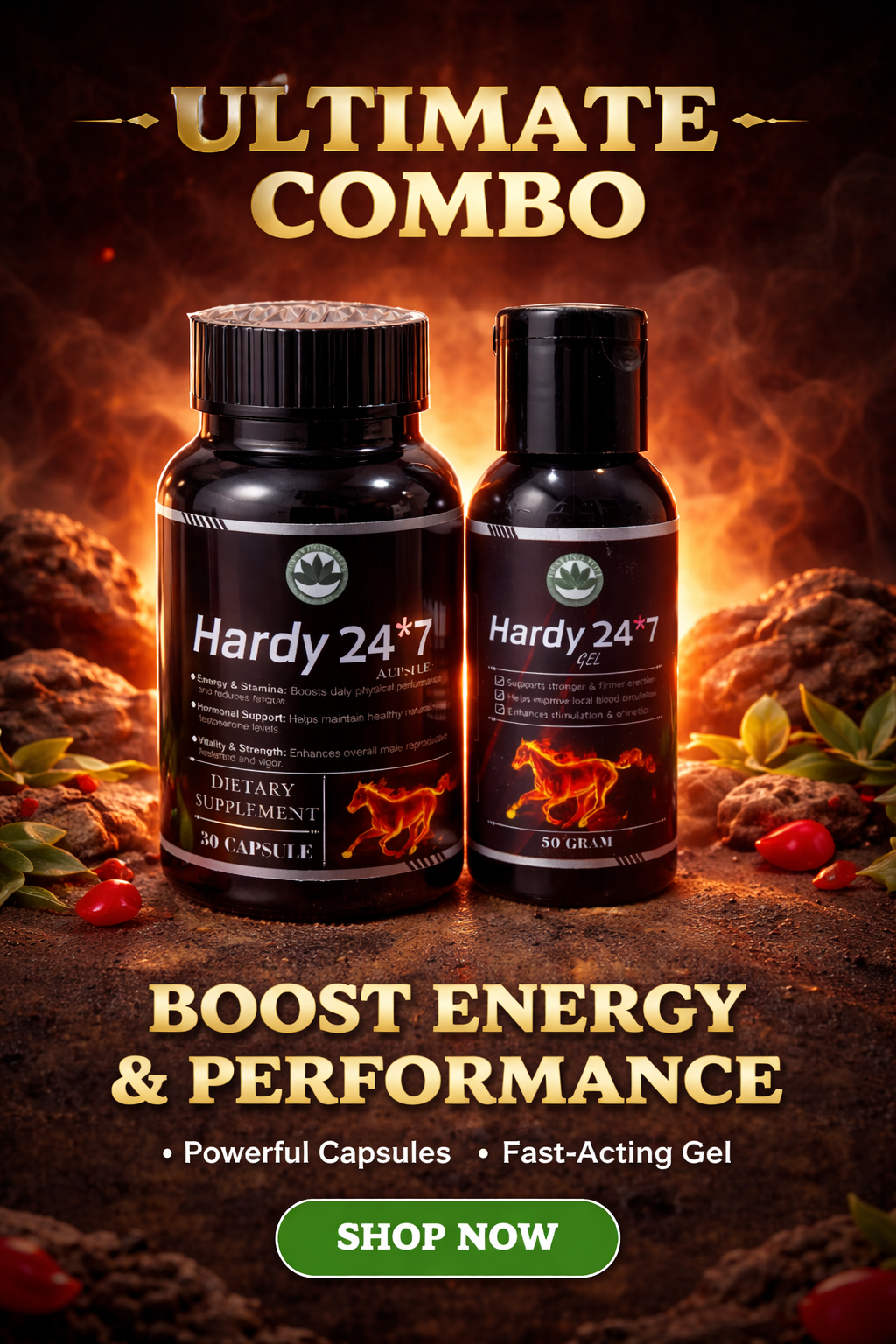 Hardy 24*7 Performance Combo | Capsule + Herbal Gel for Energy, Stamina & Confidence